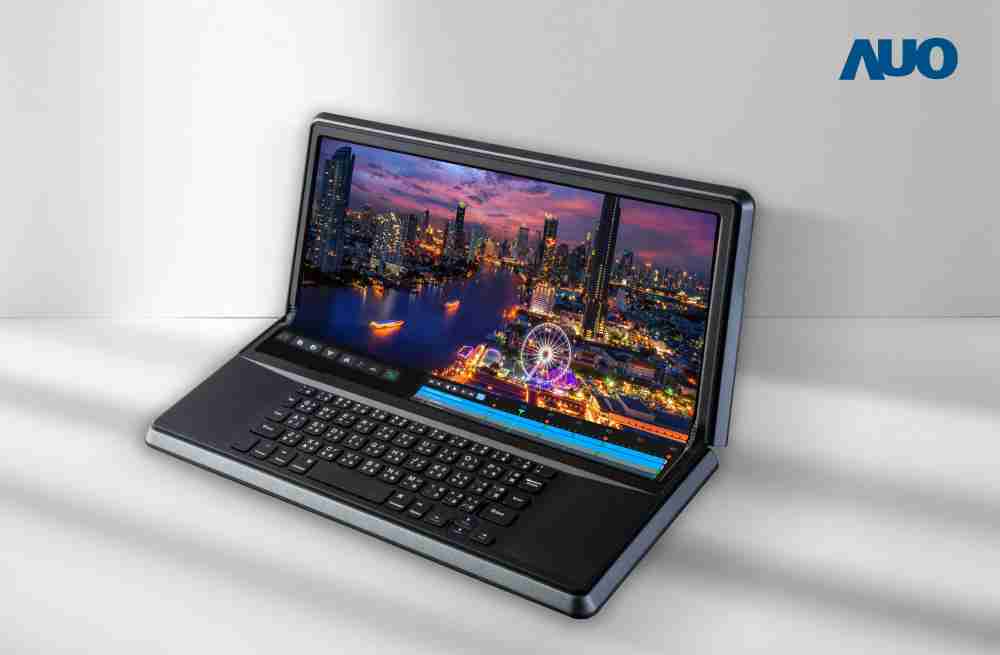 彩运网14.6吋Micro LED折迭显示屏幕，，，搭配半径4mm的弯折绞炼，，，以及高画素、、、高亮度、、高对比度的显示技术特点，，，即便在大视角下仍保有绝佳色相与亮度